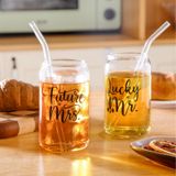 Nefelibata Future Mrs. Lucky Mr. Bira Kutu Bardakları 2'li Set Düğün Gelin Damat Kokteyl Viski Suyu için Nişan Hediyeleri Büyük 473 ml Bükülmüş Pipetli ve Fırçalı Bardak Bardak