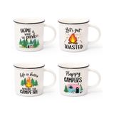 Nefelibata Kamp Kahve Kupası 4'lü Set Happy Campers Kamp Ateşi Çay Fincanları Kahve, Çay, Süt Seyahat Seramik Kupa Kamp Sevgili Tatil Hediyeleri