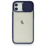 Nefertiya iPhone 12 Palm Buzlu Kamera Sürgülü Lacivert Silikon Kılıf