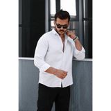 Nefes Alabilir Yarım Oversize Müslin Kumaş Uzun Kol Yakalı Erkek Gömlek - Beyaz - 2XL