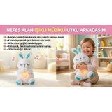 Nefes Alan Işıklı Müzikli Uyku Arkadaşı Tavşan 30 cm Ninni Söyleyen Göğsü Hareketli Uyku Oyuncağı BEYAZ