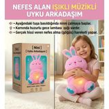 Nefes Alan Işıklı Müzikli Uyku Arkadaşı Tavşan 30 cm Ninni Söyleyen Göğsü Hareketli Uyku Oyuncağı PEMBE