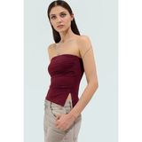 Nefes Alan Pamuklu Straplez Bluz Fitted Kalıp Renk Yazlık Uzun Ömürlü Trend Tasarım_Kırmızı-XS