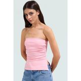 Nefes Alan Pamuklu Straplez Bluz Fitted Kalıp Renk Yazlık Uzun Ömürlü Trend Tasarım_Pembe-XS