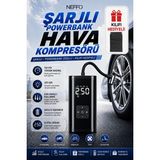Neffo 150 Psı Şarjlı Hava Kompresörü 4500MAH | Taşınabilir Lastik Şişirme Pompası Universal Araçlar İçin Kılıf Hediyeli - Siyah