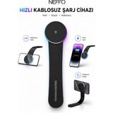 Neffo 15W Magsafe Manyetik Araç Telefon Tutucu – Katlanabilir Kablosuz Hızlı Şarjlı Vantuzlu Stand - Siyah