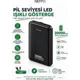 NEFFO 20000 mAh Güç Bankası Powerbank LED Pil Seviyesi Göstergeli 2A Taşınabilir Şarj Cihazı - 00-Siyah - Beyaz