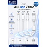 NEFFO 3.1A Hızlı Şarj Destekli 3in1 Çoklu Şarj Kablosu Lightning Micro USB Type-C USB-A 50CM