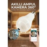 Neffo 360° Panoramik Balıkgözü Ampul Kamera | 1080P Wifi | Gece Görüşlü | Hareket Sensörlü | Iki Yönlü Ses