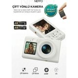 Neffo 48MP Dijital Retro Video Kamera Flaşlı Kart ile Ultra HD Fotoğraf Makinesi - Beyaz