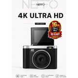 Neffo 4K Dijital Retro Video Kamera 48MP Flaşlı (16GB) Kart Dijital Vlog Fotoğraf Makinesi - Siyah