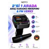 NEFFO Araç İçi Çakmaklık Fm Transmitter Araba Şarjı Bluetooth 5.3 Karaoke Mikrofonu RGB LED Çift USB