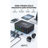 NEFFO GaN3 Akıllı Çoklu Şarj İstasyonu | 10 Port USB-C + USB-A Hızlı Şarj Adaptörü Şarj Aleti