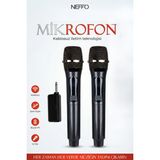 Neffo Kablosuz Karaoke Çift Mikrofon 6.35 mm Sahne Parti Aktivite Amfi Hoparlör - Siyah