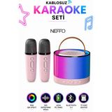 Neffo Mikrofonlu Karaoke Bluetooth Hoparlör Rgb Işıklı 5 Ses Efektli Taşınabilir Şarjlı Ses Bombası - Pembe