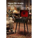 Neffo Retro Bluetooth Pikap Speaker Metal Kapaklı Tasarım | 3 Hızlı Plak Çalar - Gri