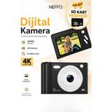 Neffo Retro Dijital Kamera 40MP Çocuk Öğrenci Fotoğraf Makinesi Sd Kart 8x Zoom Hafif Kompakt Tasarım - Siyah
