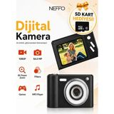 Neffo Retro Dijital Kamera 56MP Çocuk Öğrenci Fotoğraf Makinesi Sd Kart 8x Zoom Hafif Kompakt Tasarım - Siyah