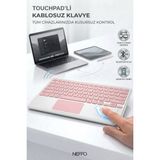 Neffo Touchpadli Kablosuz Klavye Sessiz Tuş Bilgisayar Tablet - Pembe