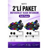 NEFFO V20 Max 2'li Set 5.3 Bluetooth Motosiklet Kask Kulaklık Intercom – Işıklı, Gürültü Engelleme, Uzun Pil