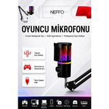 Neffo Yayıncı Oyuncu Mikrofonu Rgb USB Tak Çalıştır Podcast Standlı Oyuncu Mikrofonu Tüm Cihazlara Uyumlu - Siyah