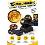 Neffo Yıldızlı Gece Lambası 15 Farklı Sahne Projeksiyon LED Lamba USB Şarjlı Ay ve Gezegen Projektörü