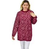 Nefise Kadın Leopar Desen Oversize Kazak 140116 BGL-ST04081 - Bordo - M - L