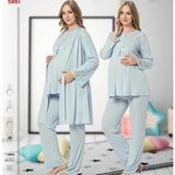 Nehir 2026 Mavi Hamile Lohusa 3 Lü Pijama Sabahlık Tk - XL