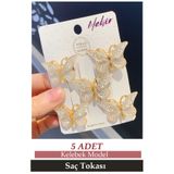 Nehir 5'li Beyaz Degrade Kız Çocuk Kelebek Toka Seti - Dolgu Kanatlı Kelebekli Mini Pens Saç Tokası