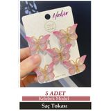 Nehir 5'li Pembe Degrade Kız Çocuk Kelebek Toka Seti - Dolgu Kanatlı Kelebekli Mini Pens Saç Tokası