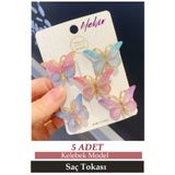 Nehir 5'li Pembe Mavi Degrade Kız Çocuk Kelebek Toka Seti - Dolgu Kanatlı Kelebekli Mini Pens Saç Tokası