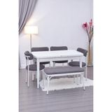 Nehir Alfa Banklı Lak Panel Açılır Mutfak Masa Takımı 75 x 130 cm - Beyaz - 75x130
