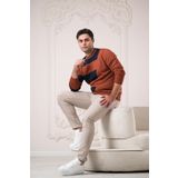Nehir By Faruk Ülker Regular Fit Sıfır Yaka Desenli Yünlü Erkek Kazak KİREMİT XL