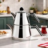 Nehir Luna Maxi Büyük Boy Paslanmaz Çelik Çaydanlık Takımı 1.10-2.25 Litre Gümüş Renk