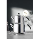 Nehir Modern Maxi Büyük Boy Paslanmaz Çelik 1.6-2.5 Lt. Çaydanlık Takımı