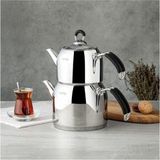 Nehir Modern Mini Süzgeçli Çaydanlık Takımı – 18/10 Paslanmaz Çelik, Silikon Saplı, 0.8 L ve 1.6 L Inox