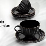 Nehir yasemin porselen yaldızlı çay fincanı seti takımı 6 kişilik siyah