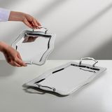 Nehir Zincir 2'li Saten Çelik Tepsi Seti 47x31 cm ve 36x26 cm Ebatları ile Şık Sunum - Gümüş
