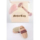 NehirTaş Doğal At Kılı Fırça, Rose Quartz Face Roller & Gua Sha Bakım Seti Kadınlar İçin Fonksiyonel