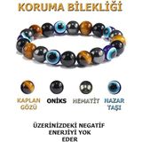 NehirTaş Sertifikalı Doğal Taş Enerji Bilekliği ( Kaplan Gözü - Oniks - Hematit)