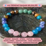 NehirTaş Sertifikalı Doğal Taş Kız Öğrenci Başarı Bilekliği (Kaplangözü, Pembe Kuvars, Turkuaz, Akik, Sodalit ve Aventurin)