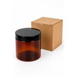 NEHOLİA 500 ml Amber Plastik Kavanoz Kraft Kutu hediyeli Siyah Kapaklı Saklama Kavanozu Mum ve Kozmetik hediyelik Ambalajı