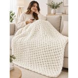 Neholia Alize Puffy Tek Battaniye 90X90 cm Yumuşak Pofidik Örgü Bebek Yetişkin Battaniyebeyaz - Krem - 100 x 100 cm
