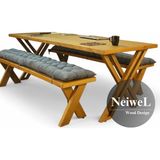 Neiwel Adel Doğal Ahşap Banklı Toplantı Masası TAKIMI-100-220 Takım - Açık Ceviz