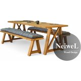 Neiwel Bues Doğal Ahşap Banklı Toplantı Masası TAKIMI-100-320 Takım - Açık Ceviz