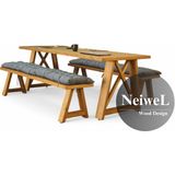 Neiwel Dios Doğal Ahşap Banklı Toplantı Masası TAKIMI-120-280 Takım - Açık Ceviz