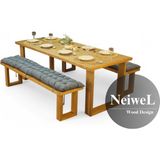 Neiwel Doer Doğal Ahşap Banklı Mutfak ve Yemek Masası TAKIMI-100-300 Takım - Açık Ceviz