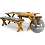 Neiwel Eva Doğal Ahşap Banklı Toplantı Masası TAKIMI-120-300 Takım - Açık Ceviz