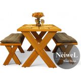 Neiwel Garden Aksa Doğal Ahşap Banklı Bahçe Masa TAKIMI-120-220 Takım