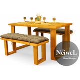 Neiwel Garden Avex Doğal Ahşap Banklı Bahçe Masa TAKIMI-80-240 Takım
